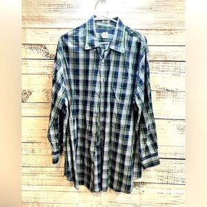 Peter Millar Button Down Shirt Long‎ Sleeve Blue Green Plaid Men’s Size XL